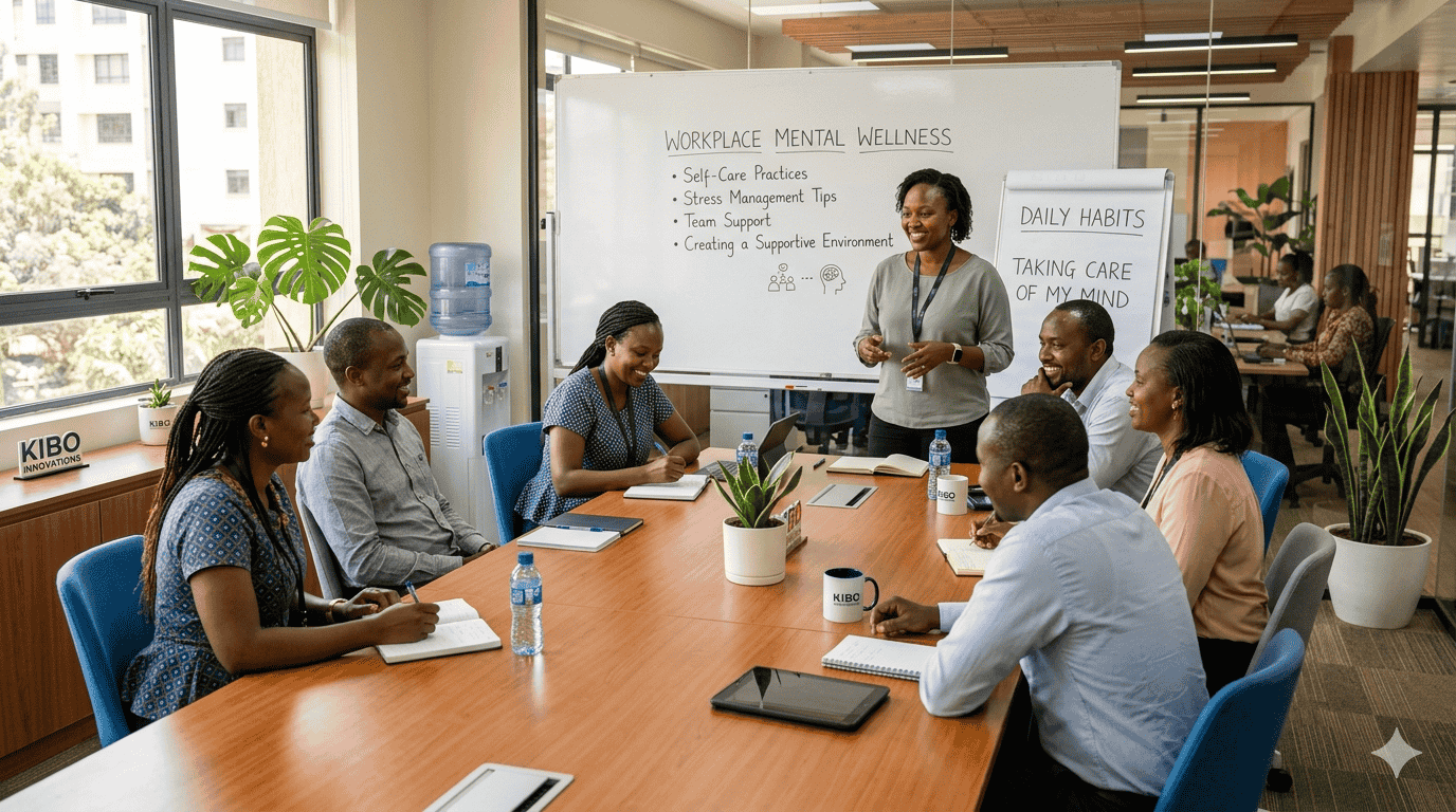 Corporate employees participating in mental wellness training